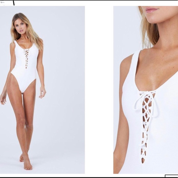 Onia Bridget Lace-Up 1 Piece Swimsuit White M - Picture 2 of 4
